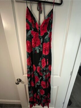 Red Dress Boutique Black Maxi Dress with Red Rose Print
